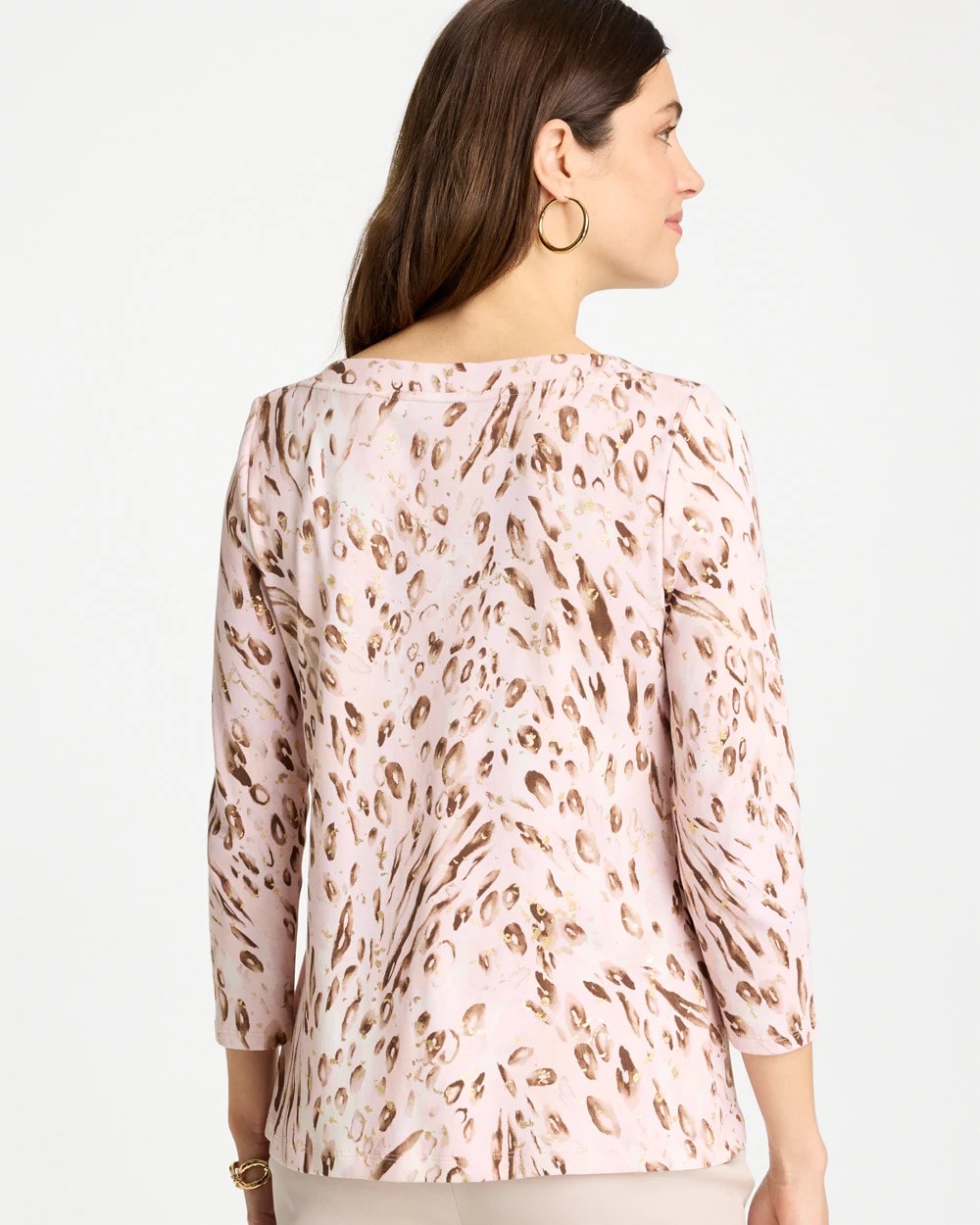 Chico's Customer Favorite - Animal Foiled Pima 3/4 Sleeve Tee Alabaster