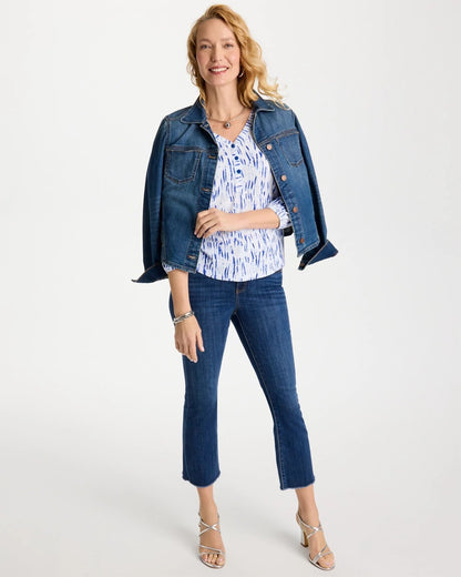 Chico's Smart Buy - Printed Puff Sleeve Slub Henley Amparo Blue