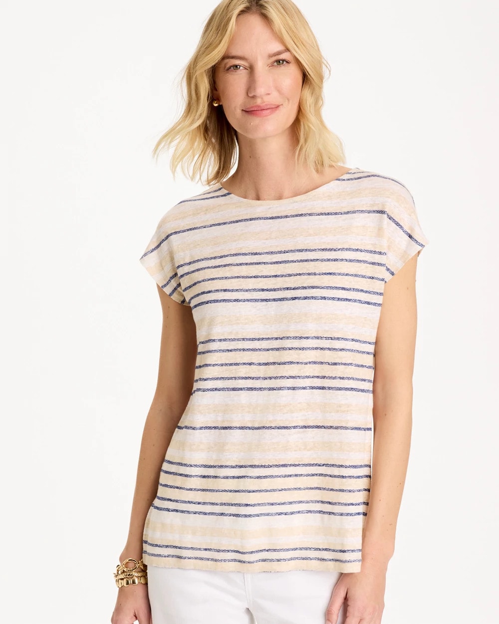 Chico's Recommended - Striped Linen Dolman Tee Passport Blue
