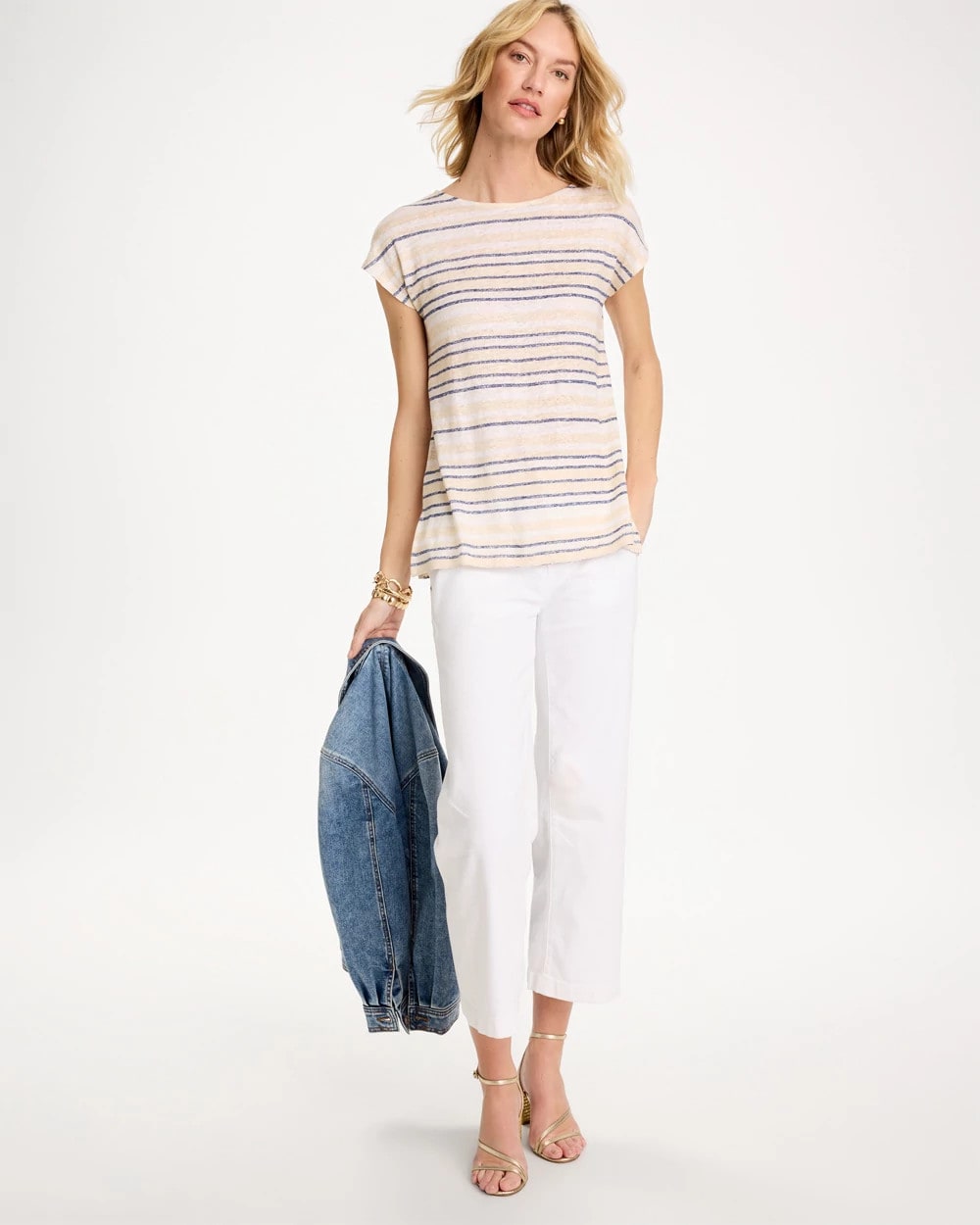 Chico's Recommended - Striped Linen Dolman Tee Passport Blue