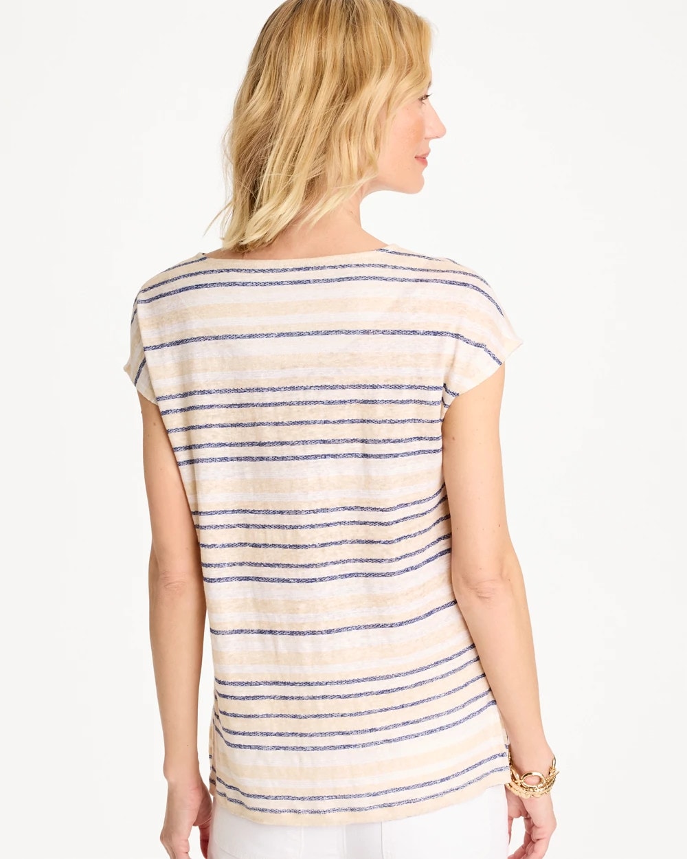 Chico's Recommended - Striped Linen Dolman Tee Passport Blue