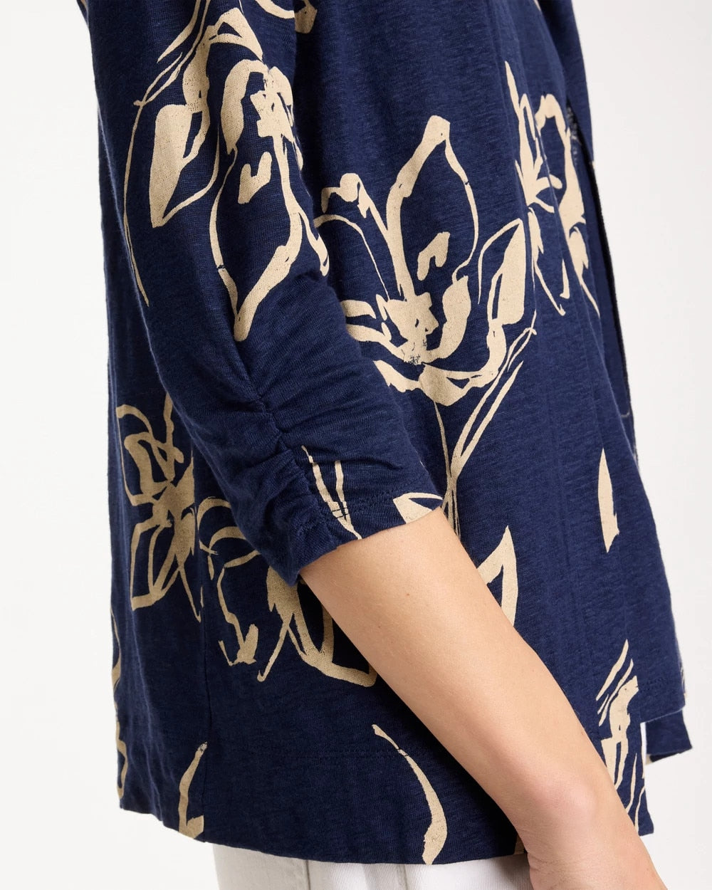Chico's Customer Favorite - Floral Linen Open Front Cardigan Passport Blue