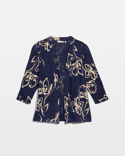 Chico's Customer Favorite - Floral Linen Open Front Cardigan Passport Blue