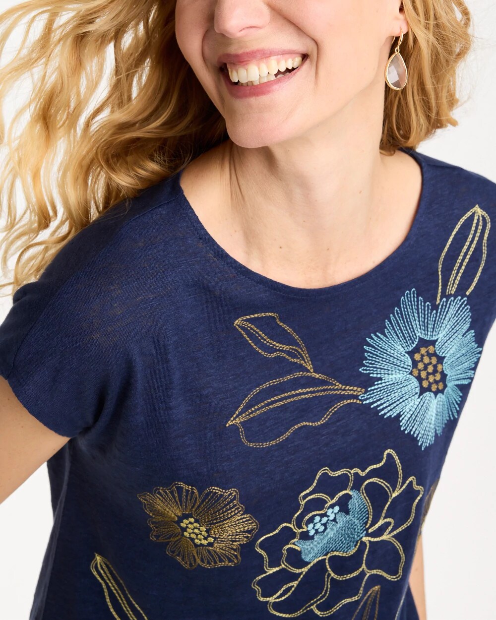 Chico's Best Price - Embroidered Linen Dolman Tee Passport Blue