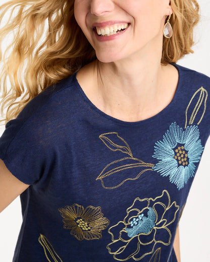 Chico's Best Price - Embroidered Linen Dolman Tee Passport Blue
