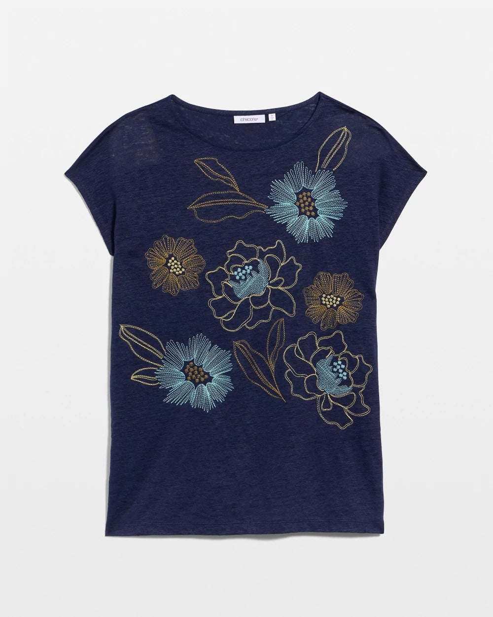 Chico's Best Price - Embroidered Linen Dolman Tee Passport Blue