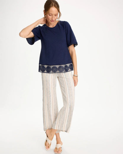 Chico's Best Seller - Linen Crochet Tee Passport Blue