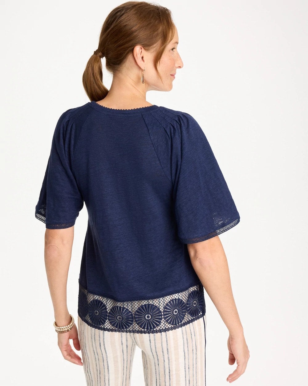 Chico's Best Seller - Linen Crochet Tee Passport Blue