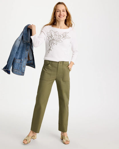Chico's Value - Embroidered Pima 3/4 Sleeve Tee Alabaster