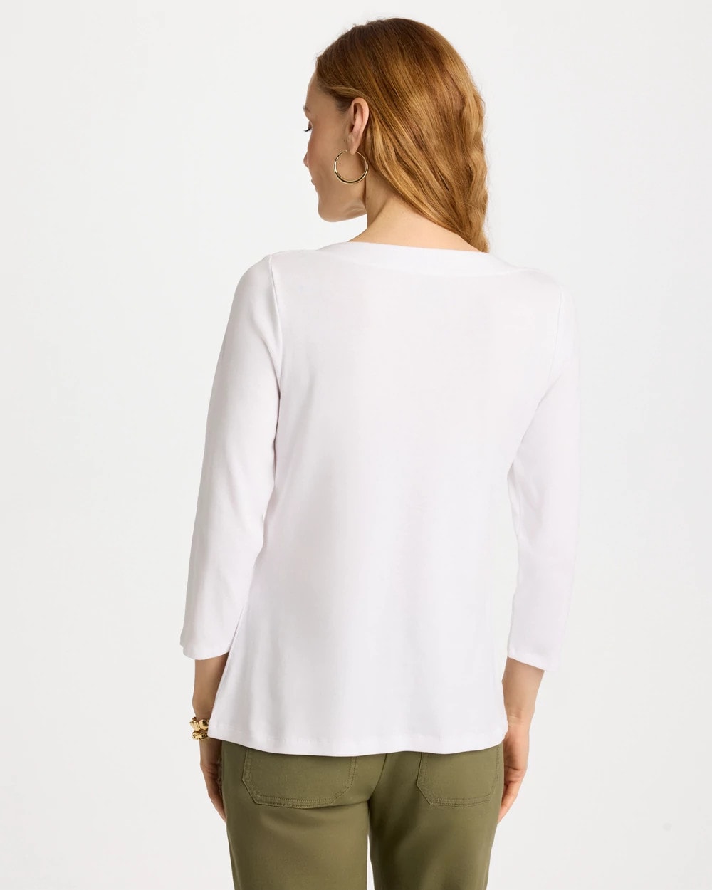 Chico's Value - Embroidered Pima 3/4 Sleeve Tee Alabaster