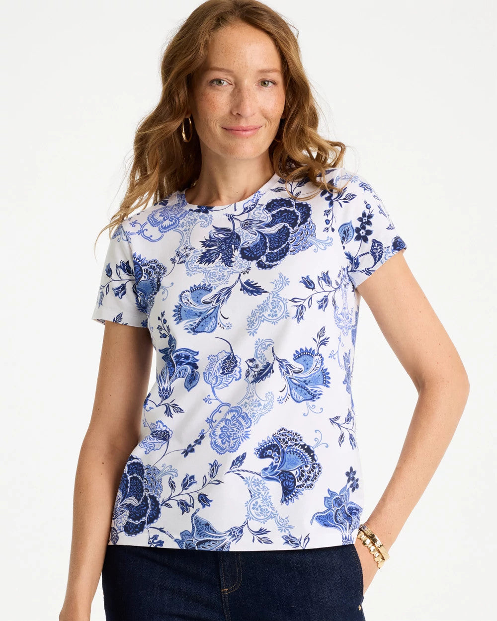 Chico's Featured - Jolene Cotton Stretch Cap Sleeve Tee Passport Blue