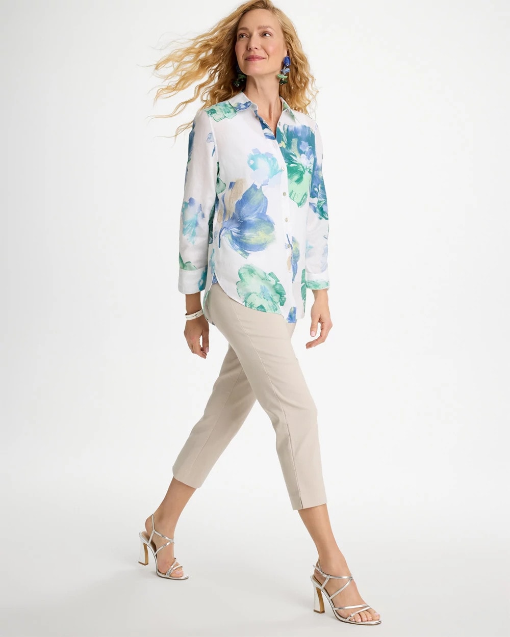 Chico's Quality - No Iron™ Printed Linen Shirt Passport Blue