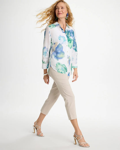 Chico's Quality - No Iron™ Printed Linen Shirt Passport Blue