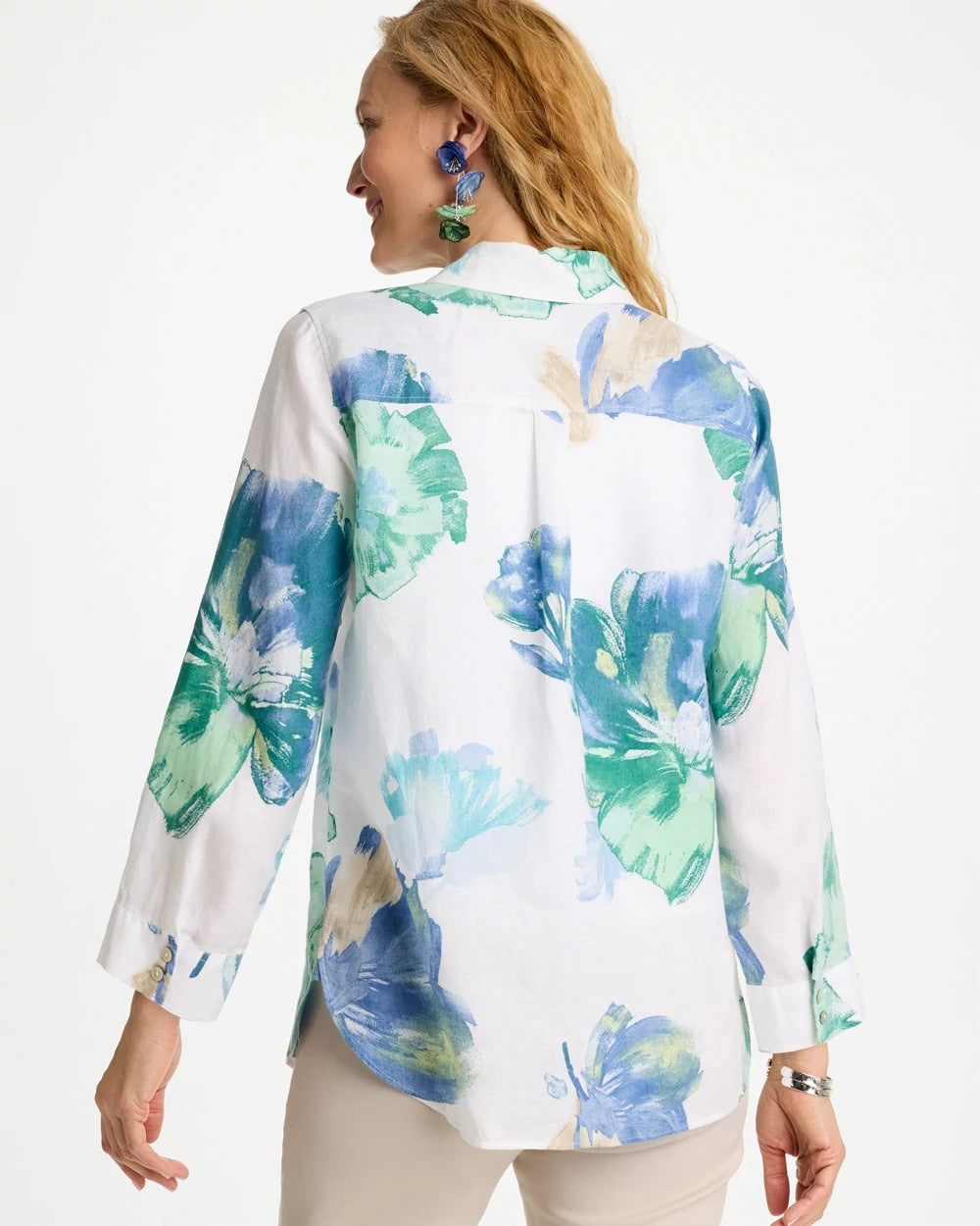 Chico's Quality - No Iron™ Printed Linen Shirt Passport Blue
