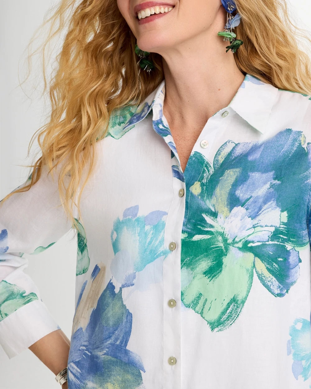 Chico's Quality - No Iron™ Printed Linen Shirt Passport Blue