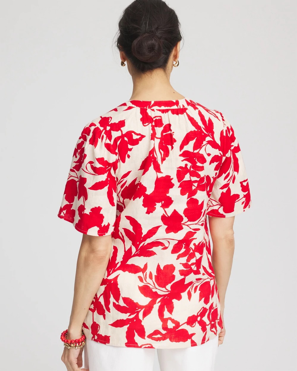 Chico's Featured - Floral Linen Popover Shirt Red Glow
