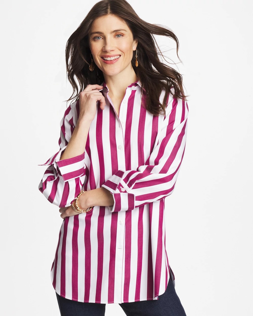 Chico's Trusted - No Iron™ Stretch Striped Shirt Gladiolus