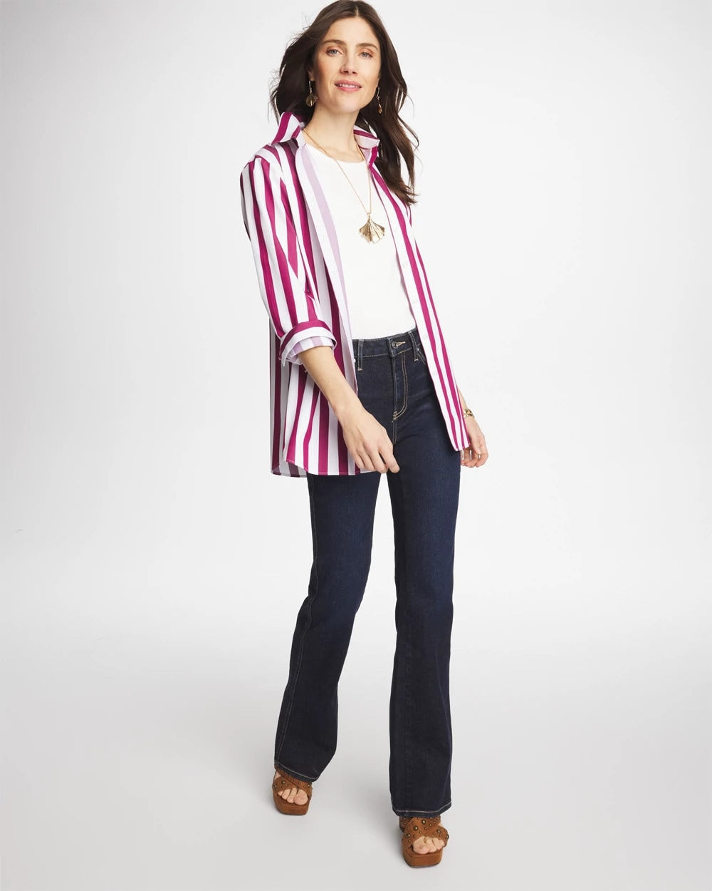 Chico's Trusted - No Iron™ Stretch Striped Shirt Gladiolus