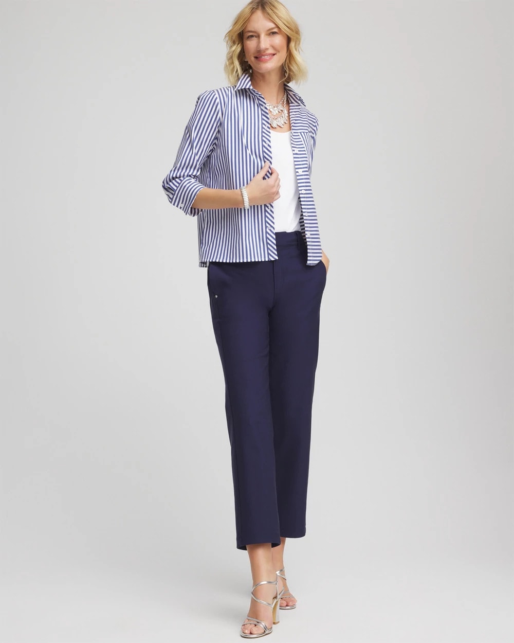 Chico's Quality - Stripe Mixing Poplin Shirt Hidden Sapphire