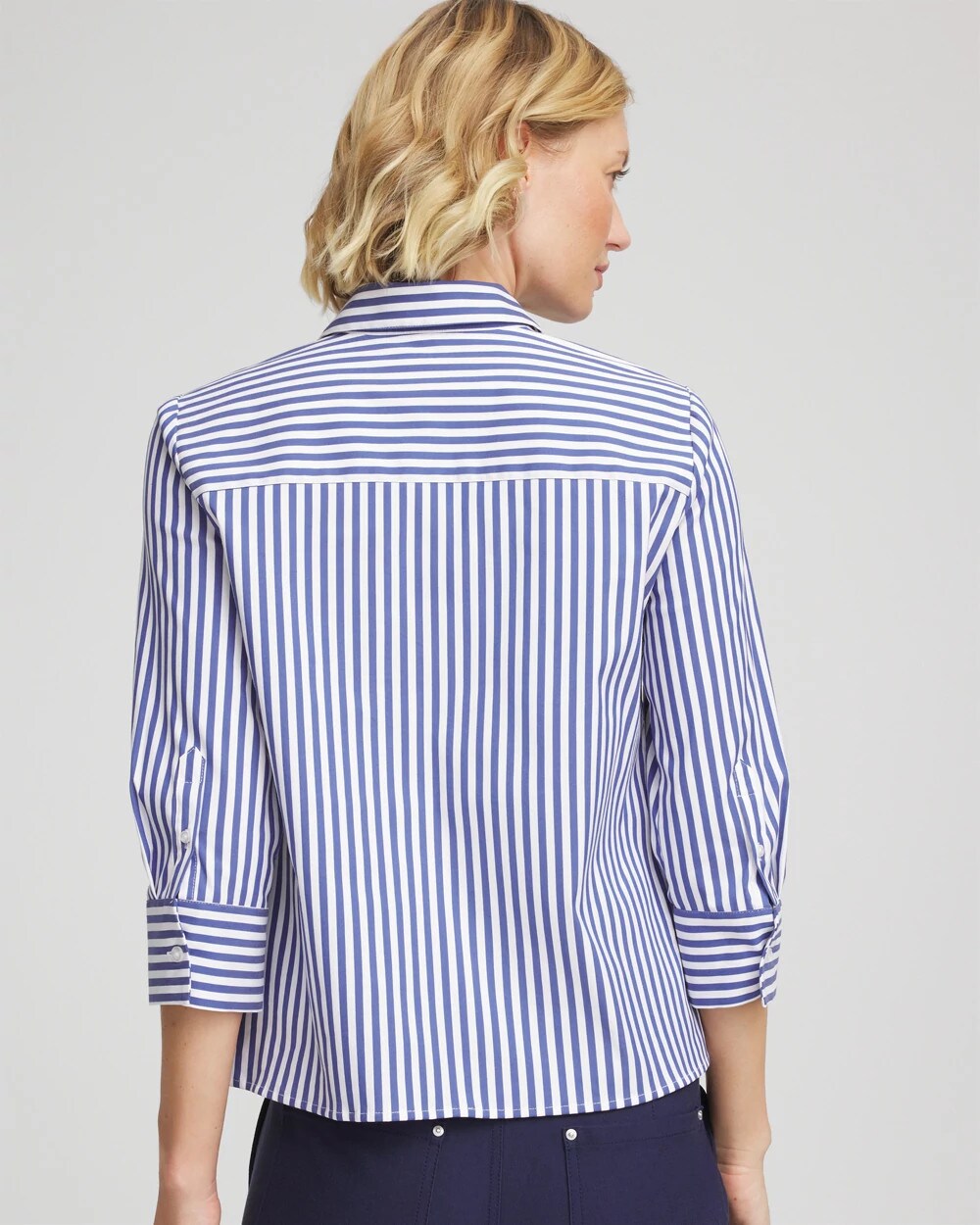 Chico's Quality - Stripe Mixing Poplin Shirt Hidden Sapphire