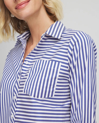Chico's Quality - Stripe Mixing Poplin Shirt Hidden Sapphire