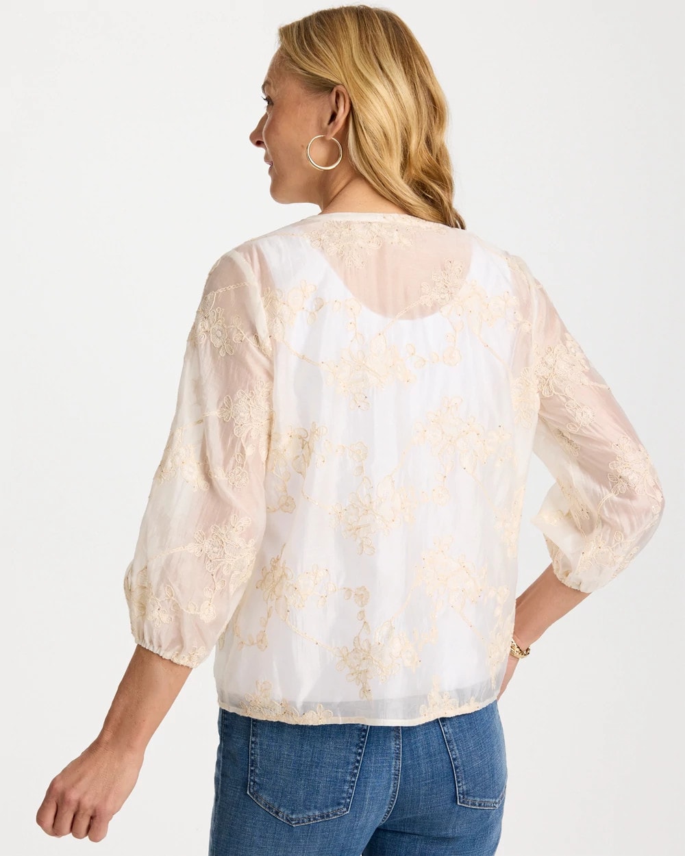 Chico's Deals - Embroidered Tassel Tie-Front Top Alabaster