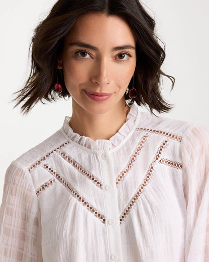 Chico's Essential - Cutwork Trim Chiffon Blouse Alabaster