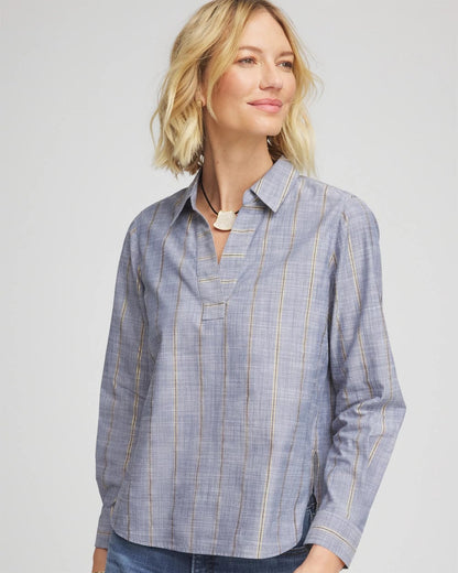 Chico's Smart Buy - Chambray Striped Soft Popover Indigo