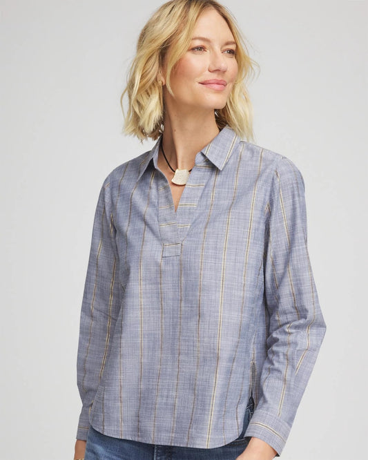 Chico's Smart Buy - Chambray Striped Soft Popover Indigo