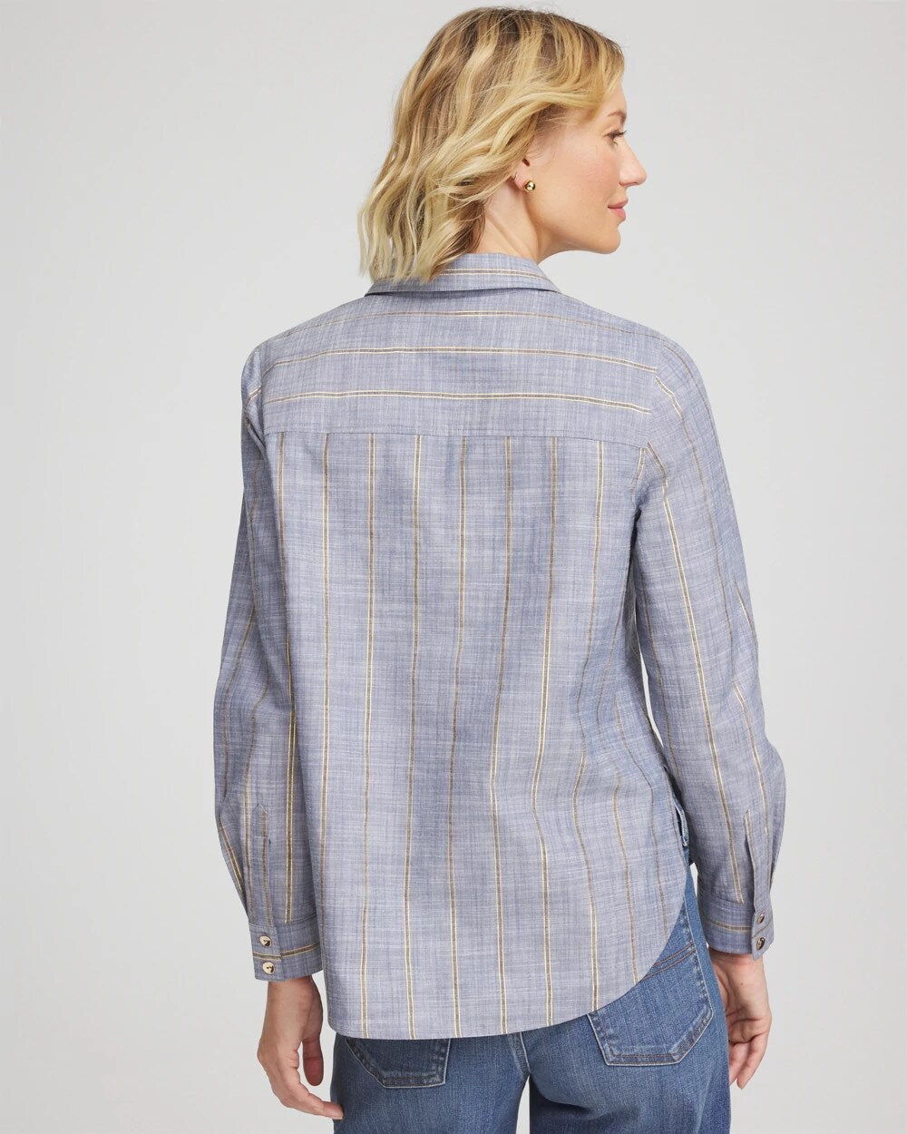 Chico's Smart Buy - Chambray Striped Soft Popover Indigo