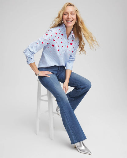 Chico's Smart Buy - V-Day Striped Poplin Shirt Tidal Blue