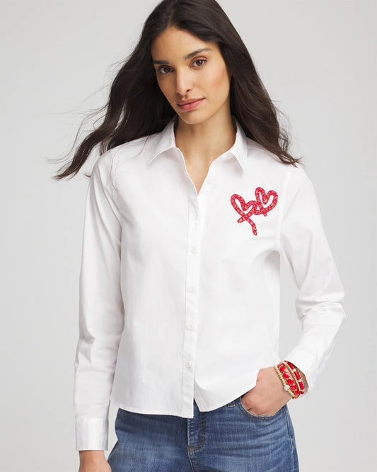 Chico's Top Pick - Crystal Heart Poplin Shirt Alabaster