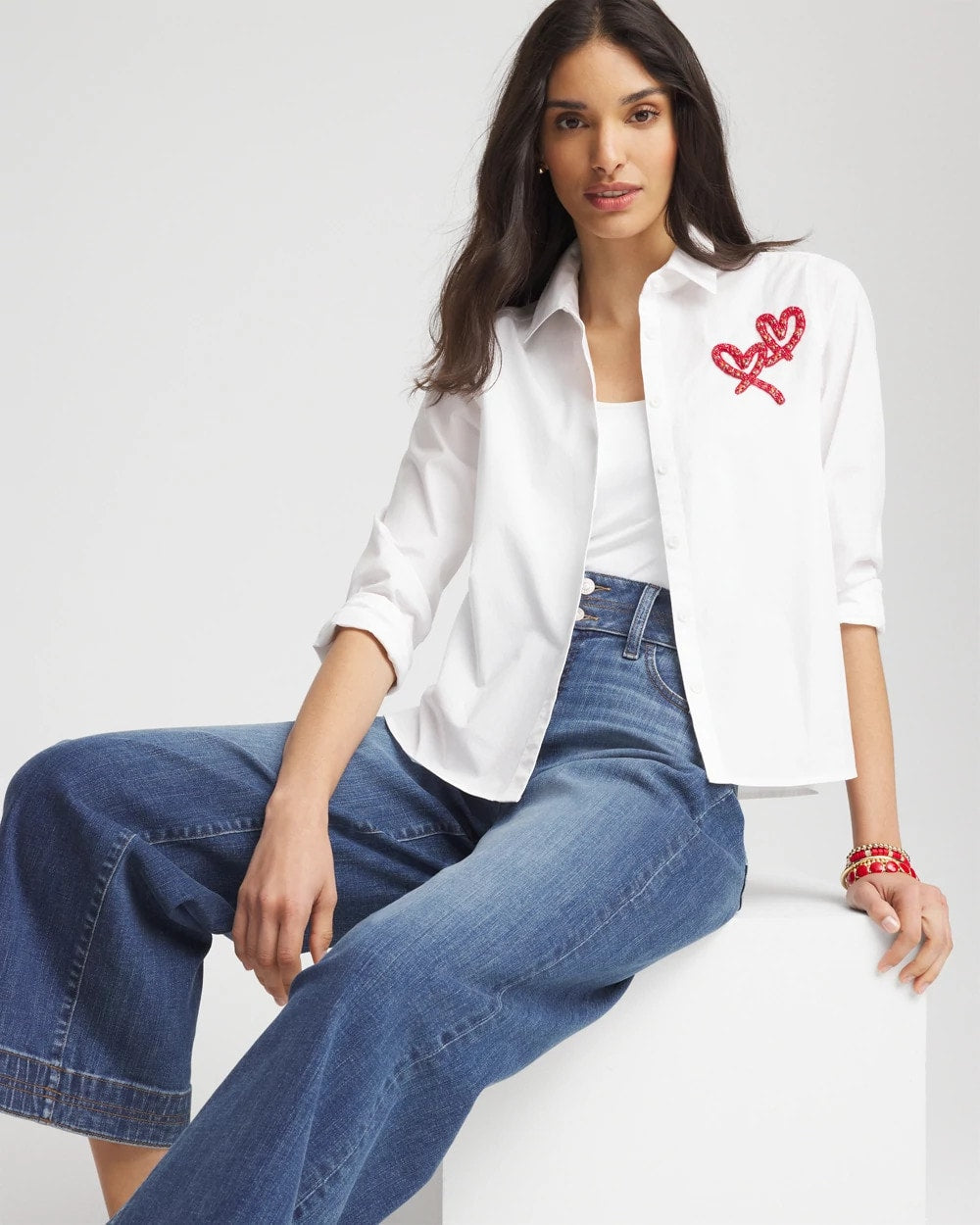 Chico's Top Pick - Crystal Heart Poplin Shirt Alabaster