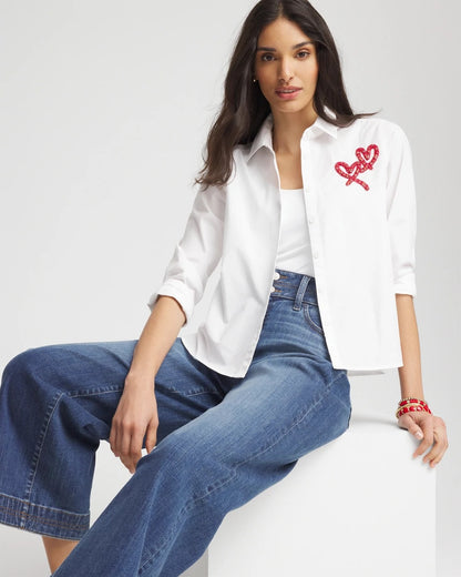 Chico's Top Pick - Crystal Heart Poplin Shirt Alabaster