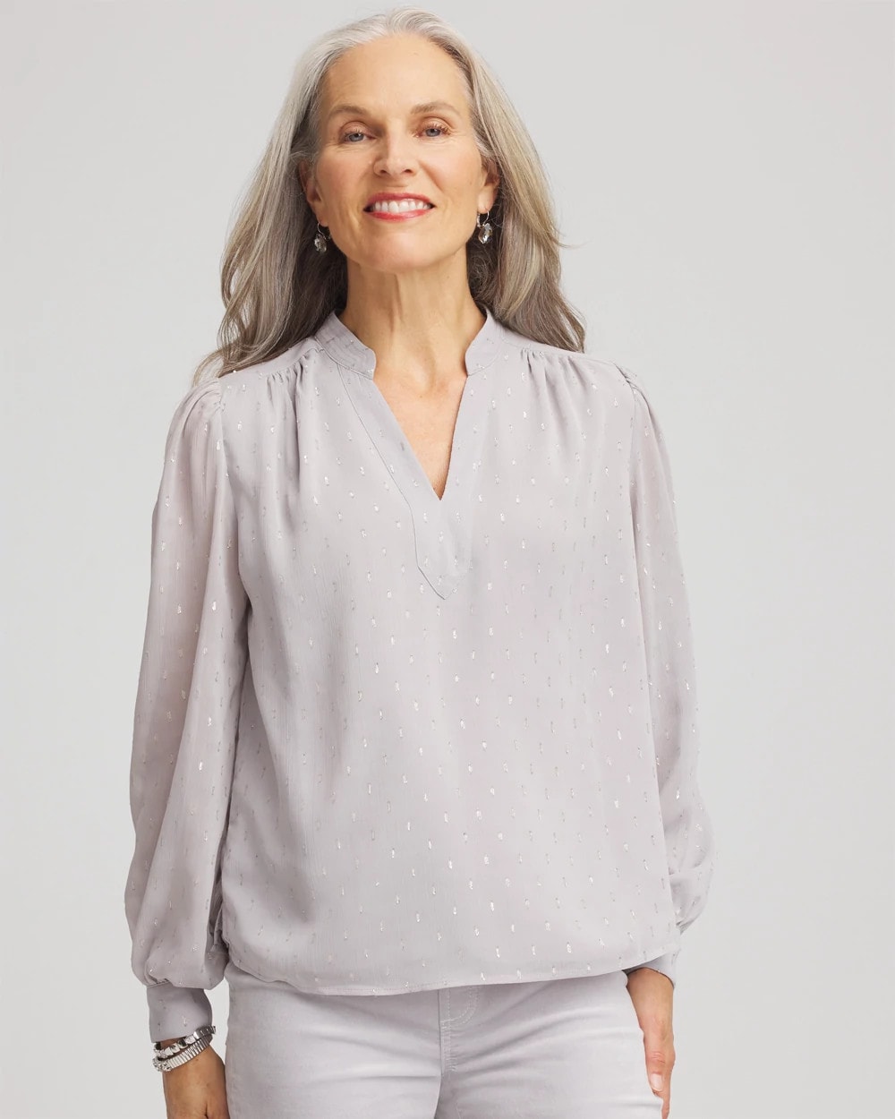 Chico's Quality - Georgette Clip Dot Blouse Dove Gray