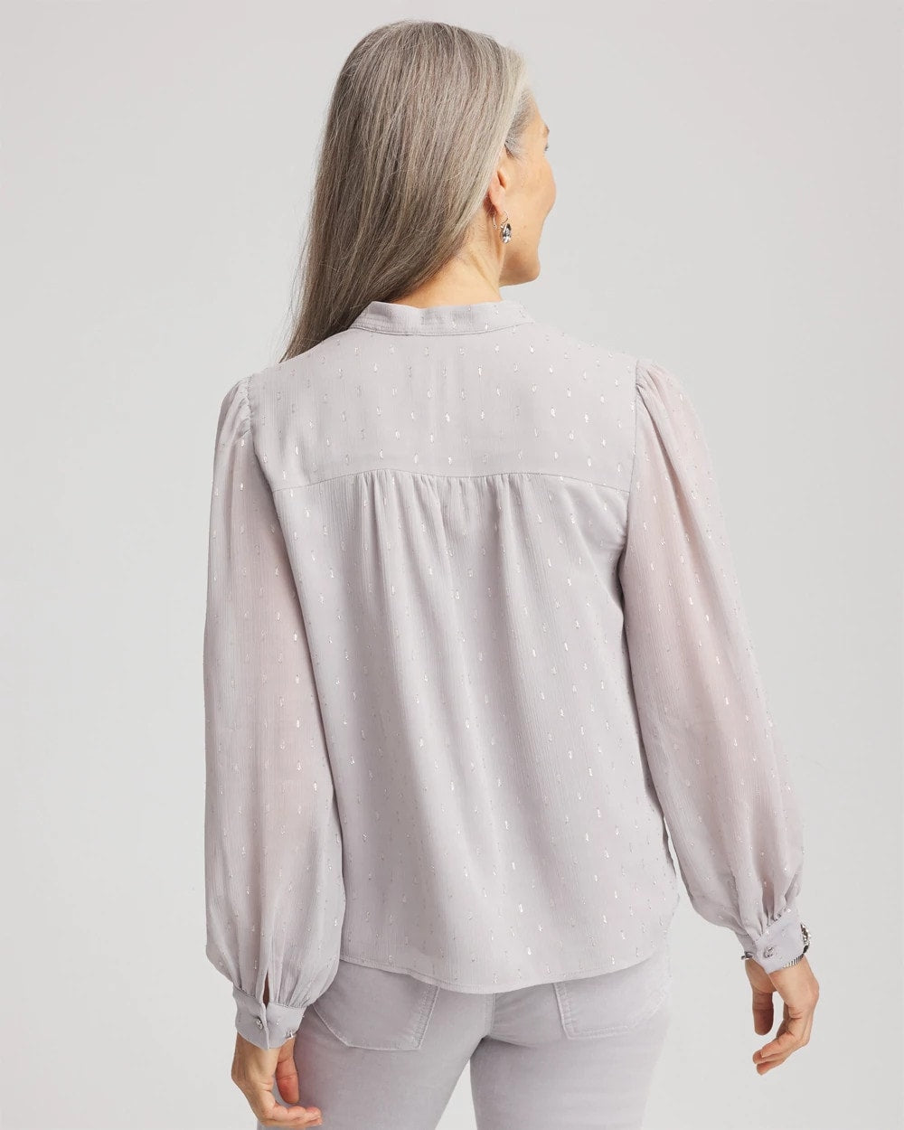 Chico's Quality - Georgette Clip Dot Blouse Dove Gray