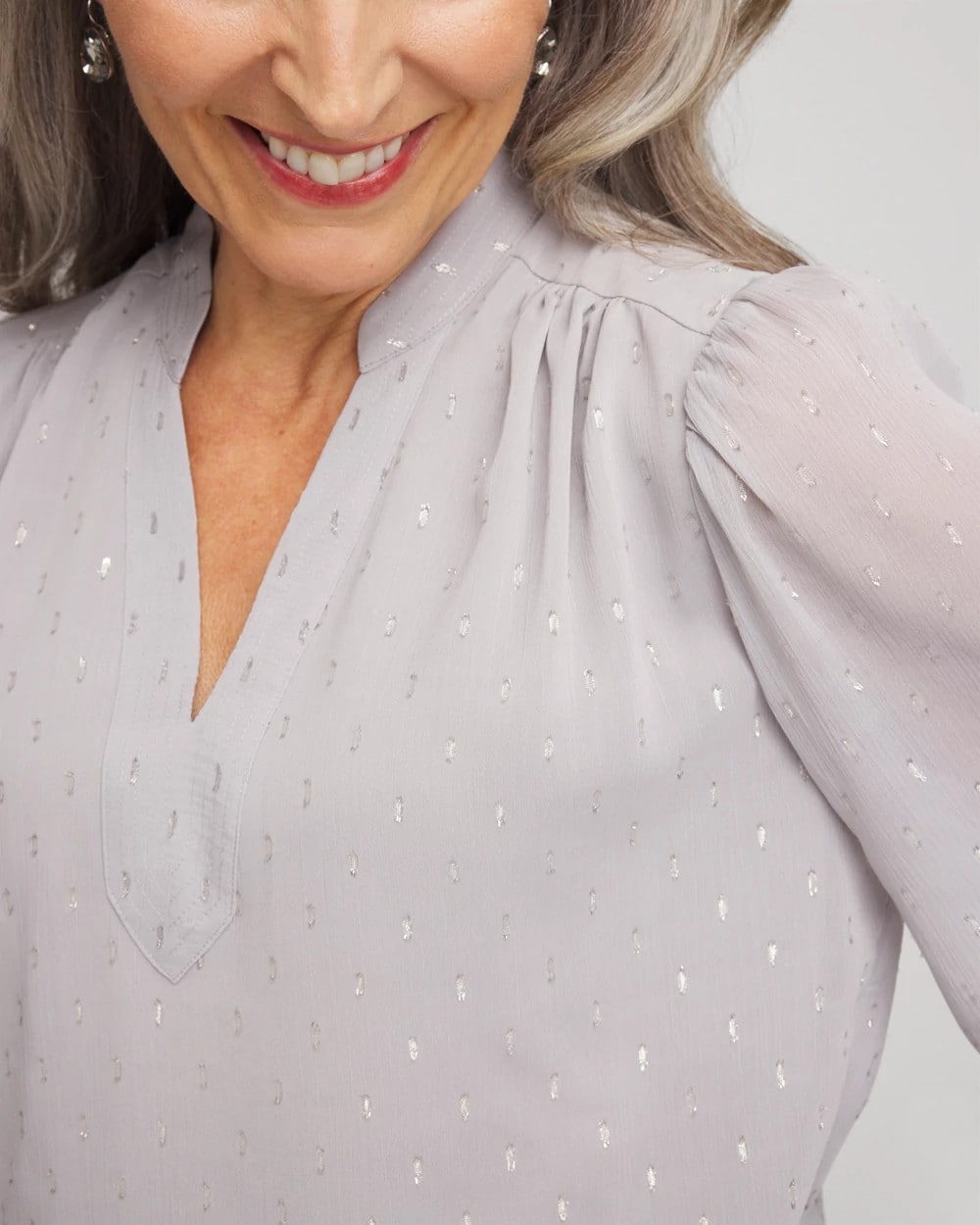 Chico's Quality - Georgette Clip Dot Blouse Dove Gray