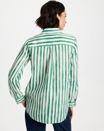 Chico's Latest - No Iron™ Striped Linen Tunic Hunter Green