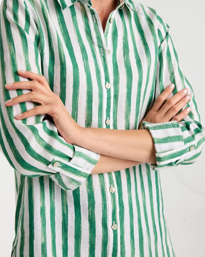 Chico's Latest - No Iron™ Striped Linen Tunic Hunter Green