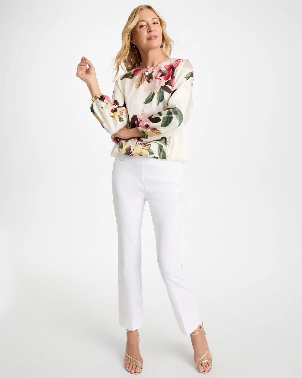 Chico's Great Value - Crewneck Satin Bubble Hem Top Hot Honeysuckle