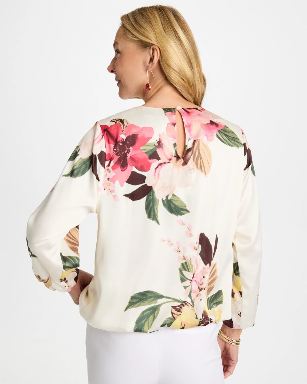 Chico's Great Value - Crewneck Satin Bubble Hem Top Hot Honeysuckle