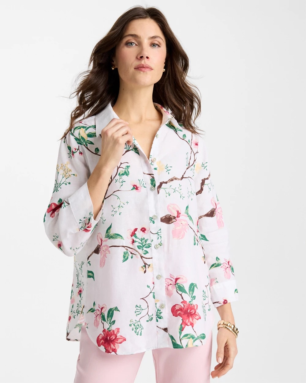 Chico's Smart Buy - No Iron™ Kyoto Bloom Linen Shirt Hot Honeysuckle