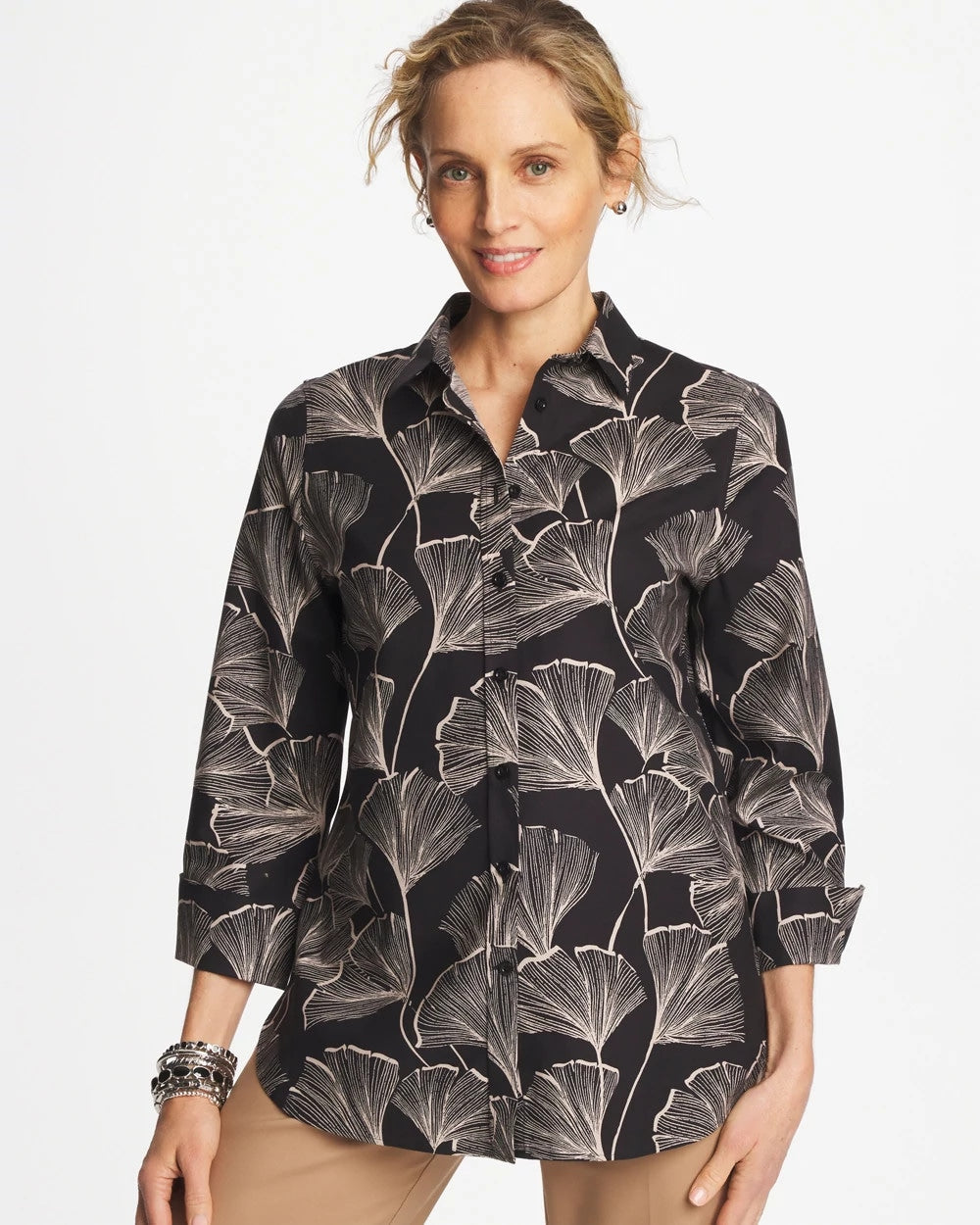 Chico's Value - No Iron™ Stretch Ginkgo Glory Shirt Black