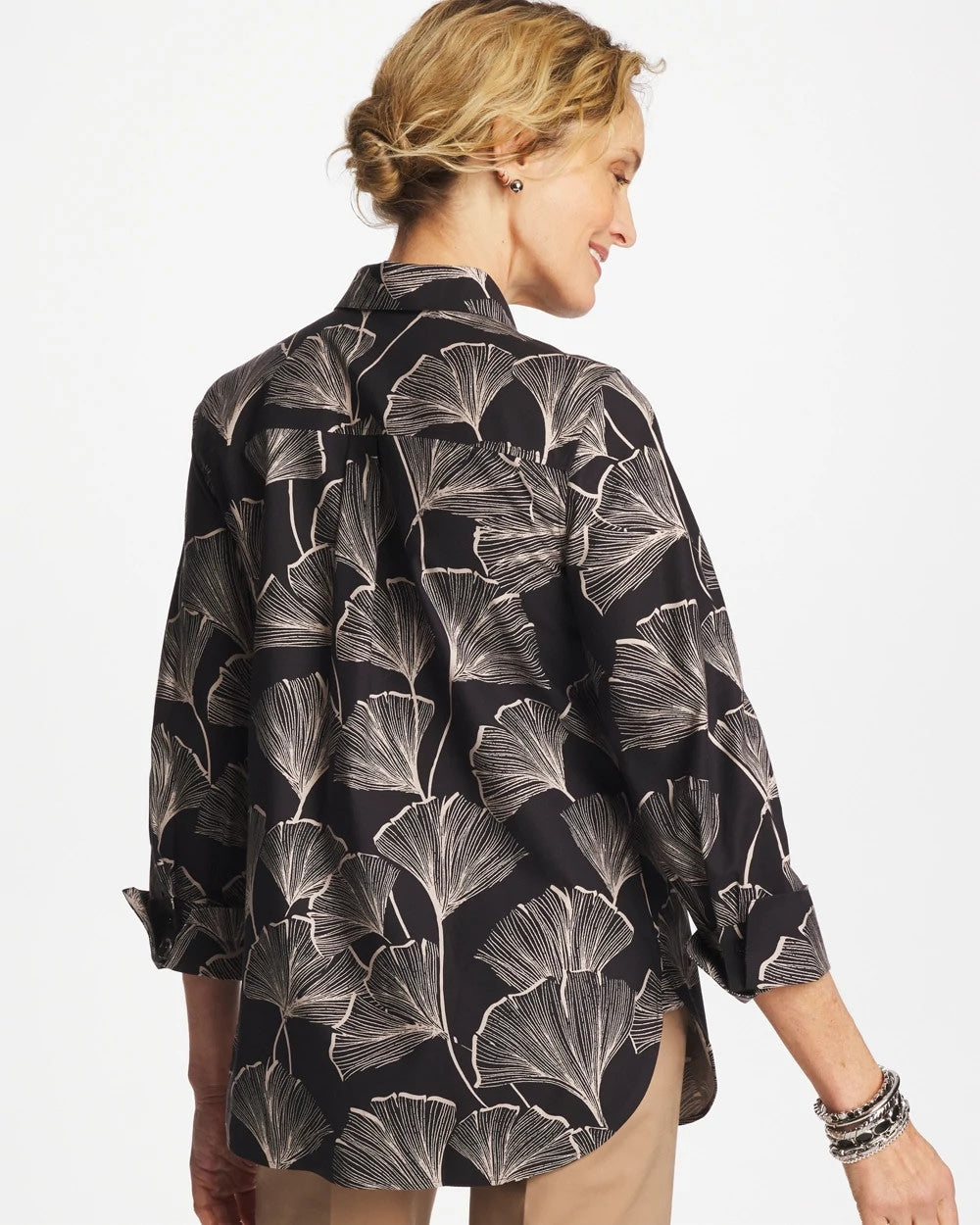 Chico's Value - No Iron™ Stretch Ginkgo Glory Shirt Black