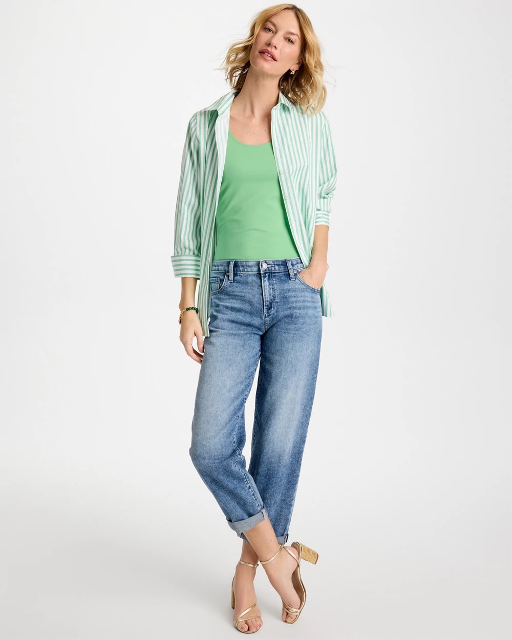 Chico's Classic - No Iron™ Striped Stretch Shirt Peppermint Green