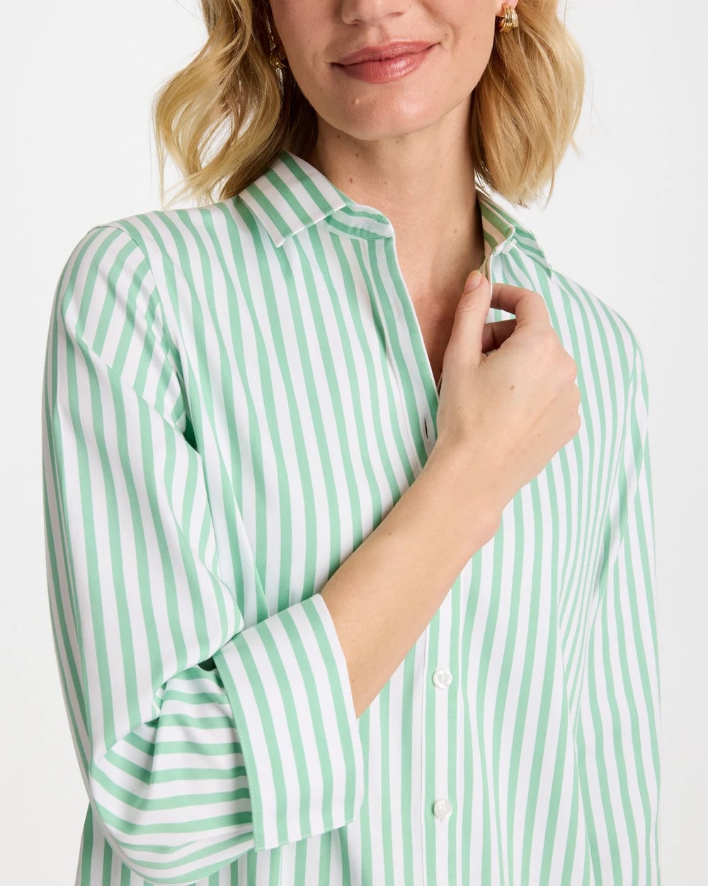 Chico's Classic - No Iron™ Striped Stretch Shirt Peppermint Green