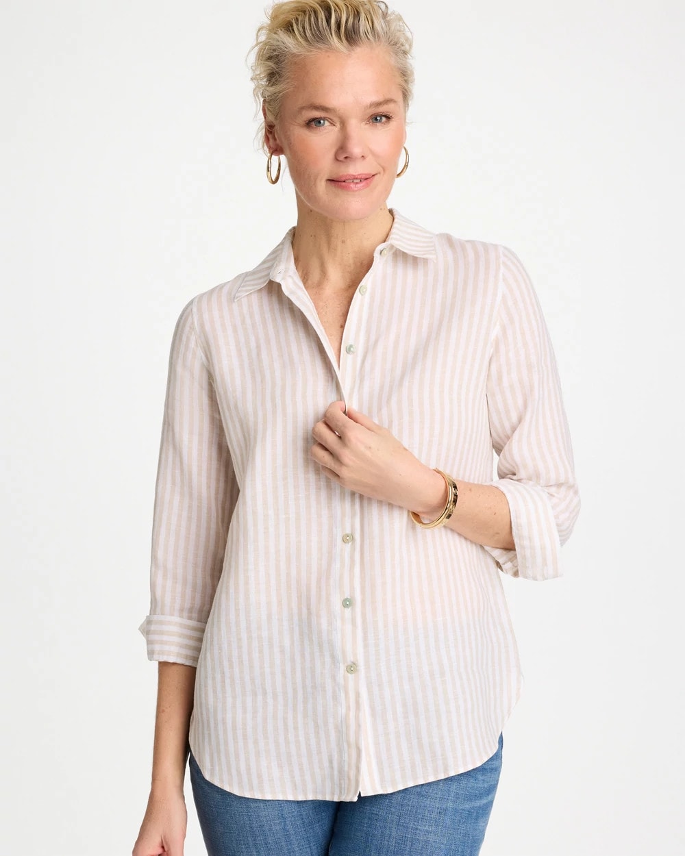 Chico's Popular - No Iron™ Striped Linen Shirt Oatmeal