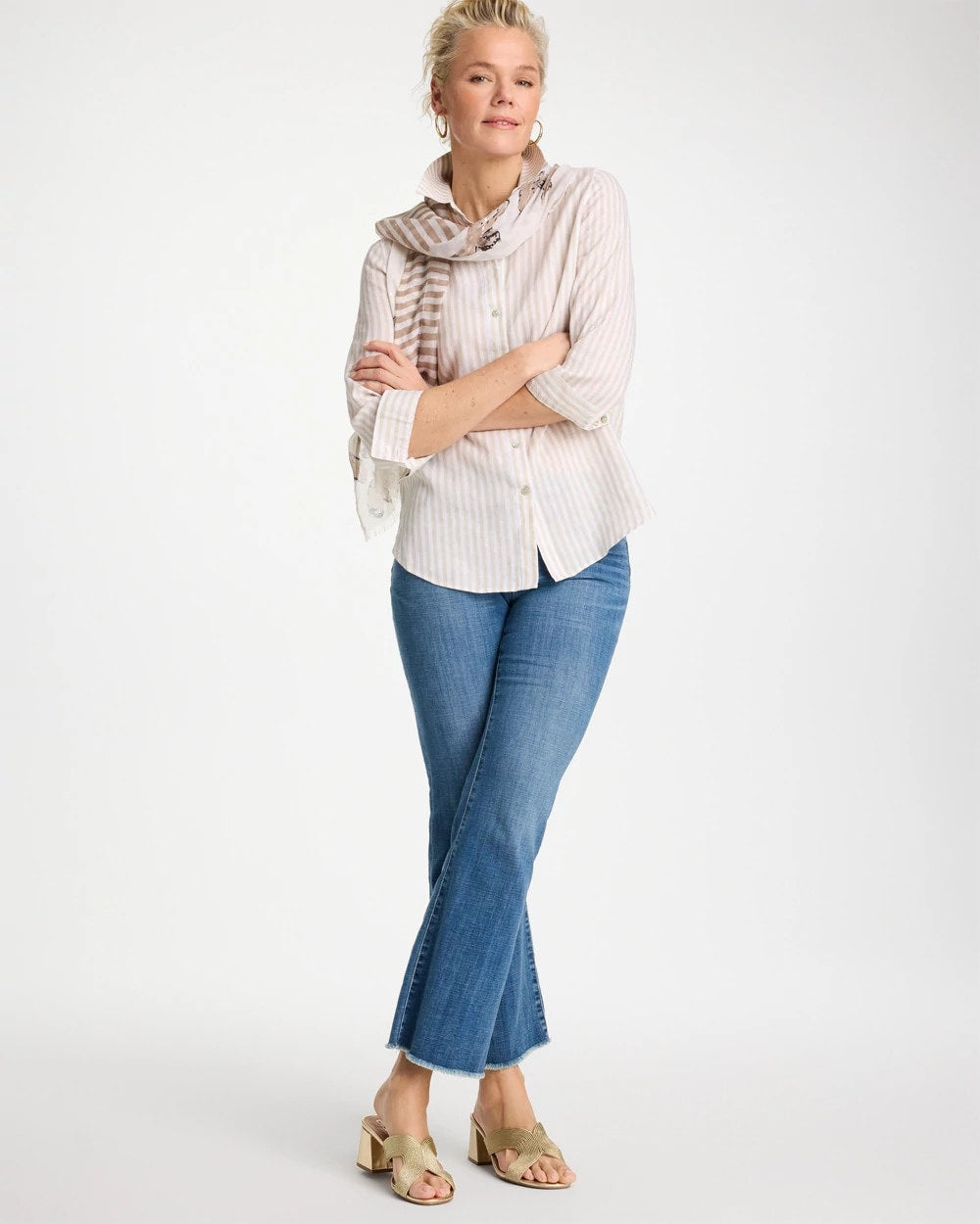 Chico's Popular - No Iron™ Striped Linen Shirt Oatmeal