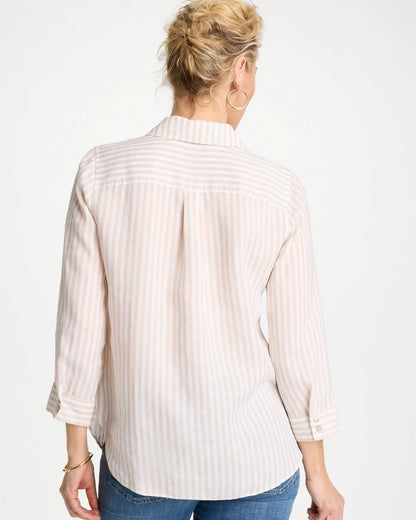 Chico's Popular - No Iron™ Striped Linen Shirt Oatmeal