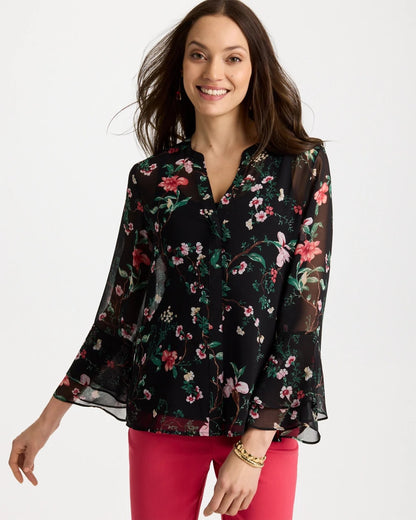 Chico's Best Price - Georgette Ruffled Cuff Blouse Black
